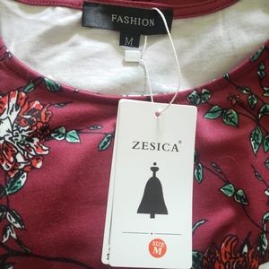 ZESICA Women's Floral Print Long Sleeve Pockets Empire Waist Pleated Long Maxi